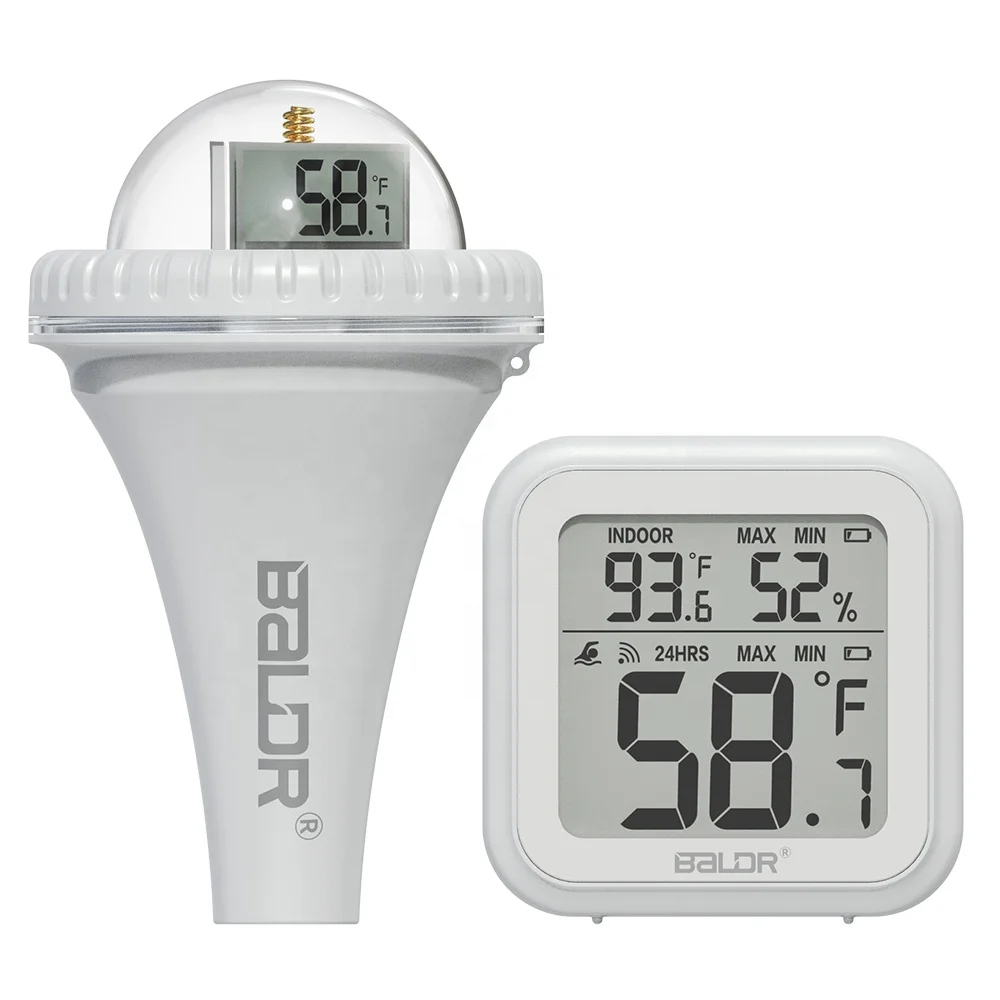 BALDR Rechargeable Wireless Pool Thermometer - Dual Screen Floating Thermometer For Pool, Hot Tub & Spa | Big Digit Display