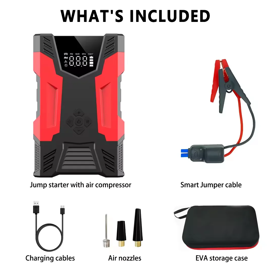 1000A 4 in 1 Car Jump Starter with air Compressor Tire Inflators High Power Car Battery Booster Starter Pack Tire Pump for Cars - view 6