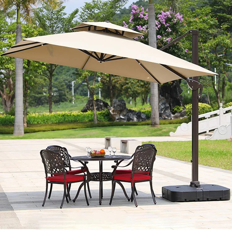 comercial sunbrella crank & tilt 9 foot patio umbrellas Galtech International 9 Ft. Teak Rotational Tilt Umbrella Pacific Blue