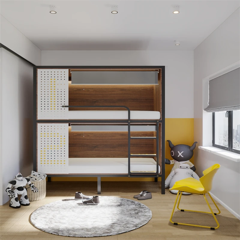 Free 3D Design Service Modern Metal Frame Bunk Bed for Hotel School Apartment Dormitory Use Adult Student Double Bed