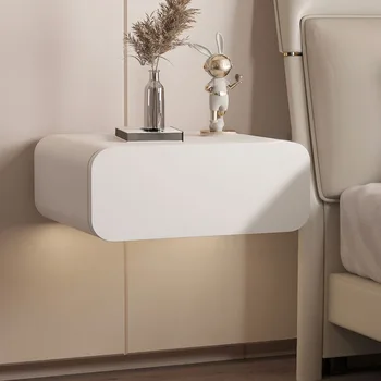 Wood Bedroom Suspended Bedside Table Drawers Interior Comfortable Floating Nightstand Table Luxury Home Small Spaces Furniture
