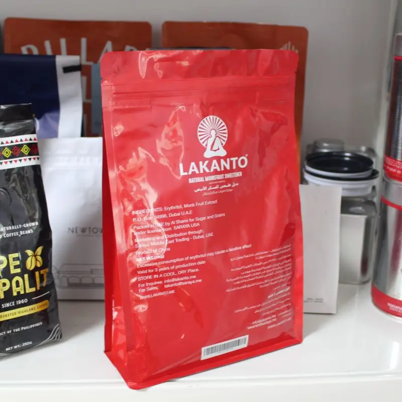 Custom Colorful Coffee Bean Bags With Zipper Valve And Window Stand Up