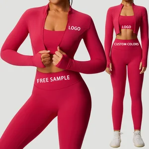 Custom Athletic Wear Clothing Women Yoga Set Yoga Fitness Legging Bra Jacket Sets High Quality Sportswear Yoga Wear Set