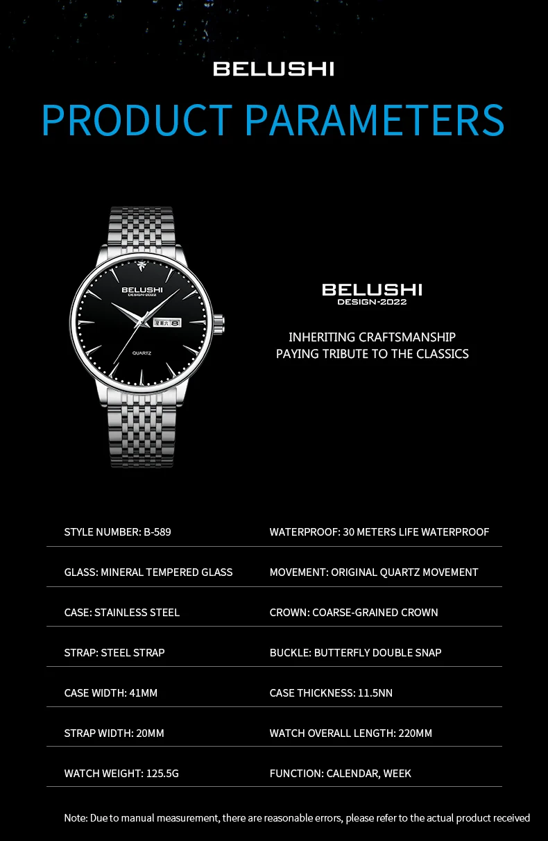 BELUSHI montre pour hommes Top marque montre à Quartz Design Simple montre-bracelet étanche Relogio Feminino