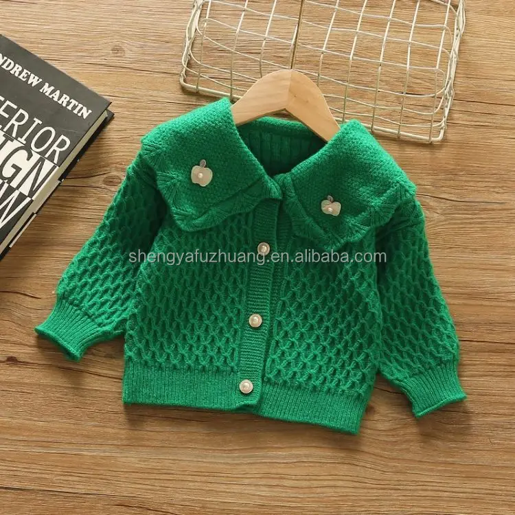 New hot spring and summer solid color hollow knitted cardigan baby girls' sweaters