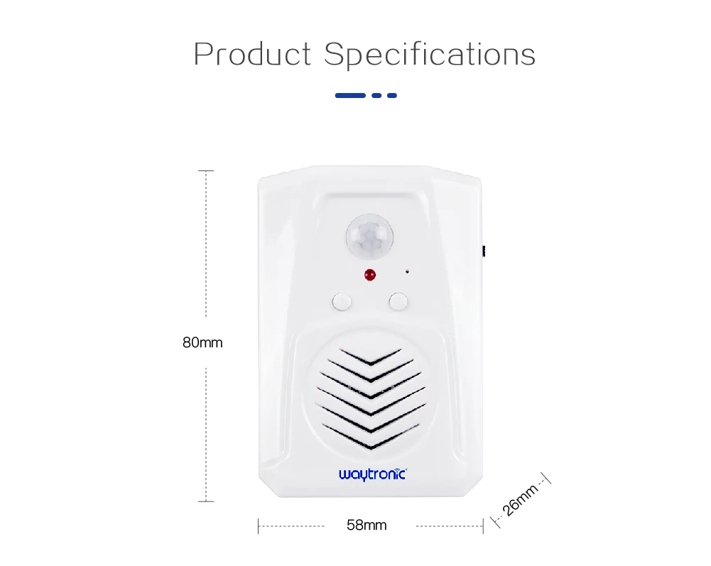 Waytronic Original Custom PIR Motion Sensor Door Alarm ABS MP3 Music Voice Alert Anti-Theft Feature