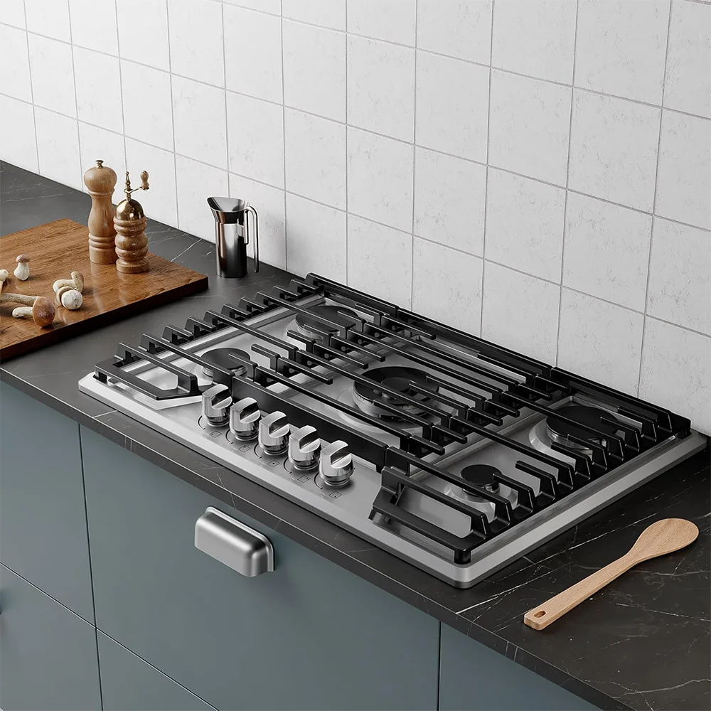 Table Top / Built in Electric Gas Stove Kitchen Cooking Cooktops, 3 4 5 Copper Burner Gas Cooker