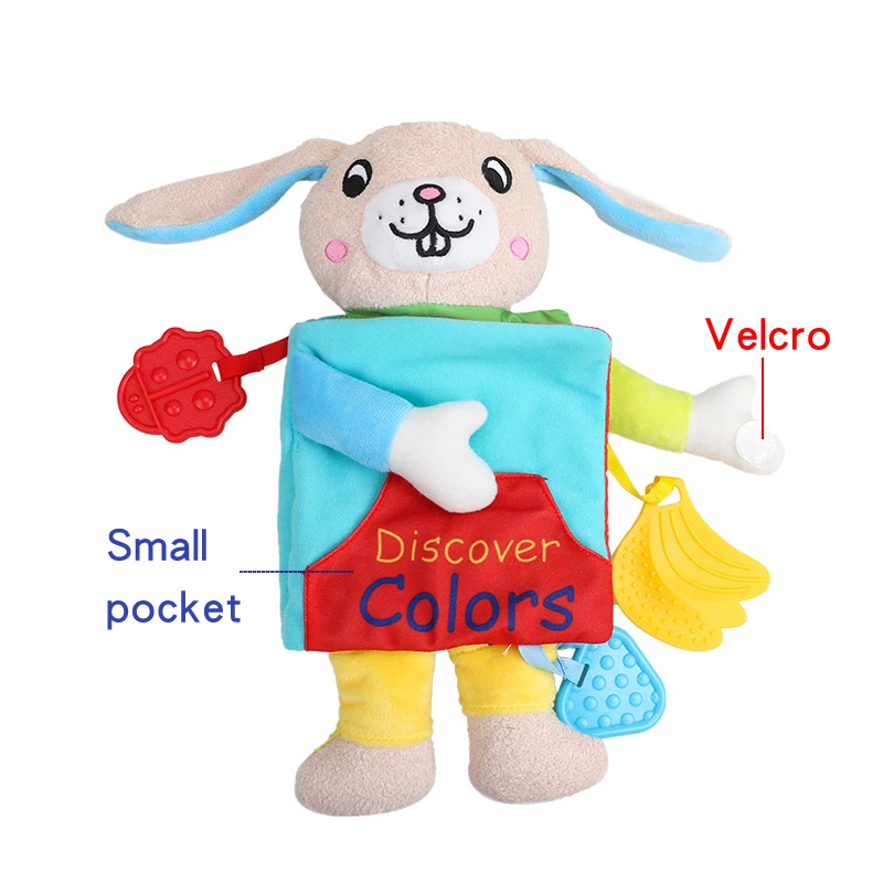 B076A Plush Rabbit Discover Colors Soft Baby Cloth Book With Teether