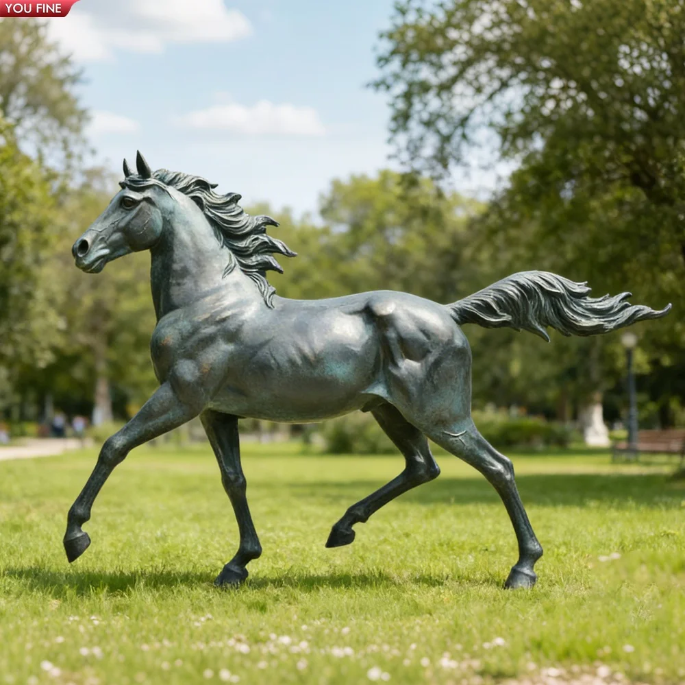 YOUFINE Bronze Rearing Horse Sculpture Dynamic Outdoor Decor for Garden Villa Plaza