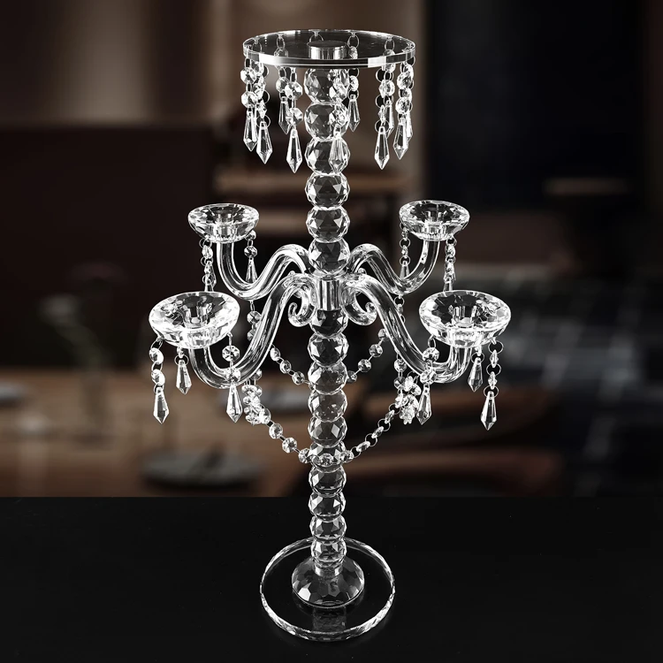 Decoración de mesa para bodas reluciente, candelabro de cuencos de cristal de 4 brazos, portavelas de vidrio para centros de mesa