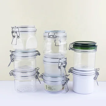 Factory Price Cream Plastic Storage Jar Bottle 100ml 250ml 300ml Capacity White Clear Plastic Metal Clip Flip Top Cap Cosmetics