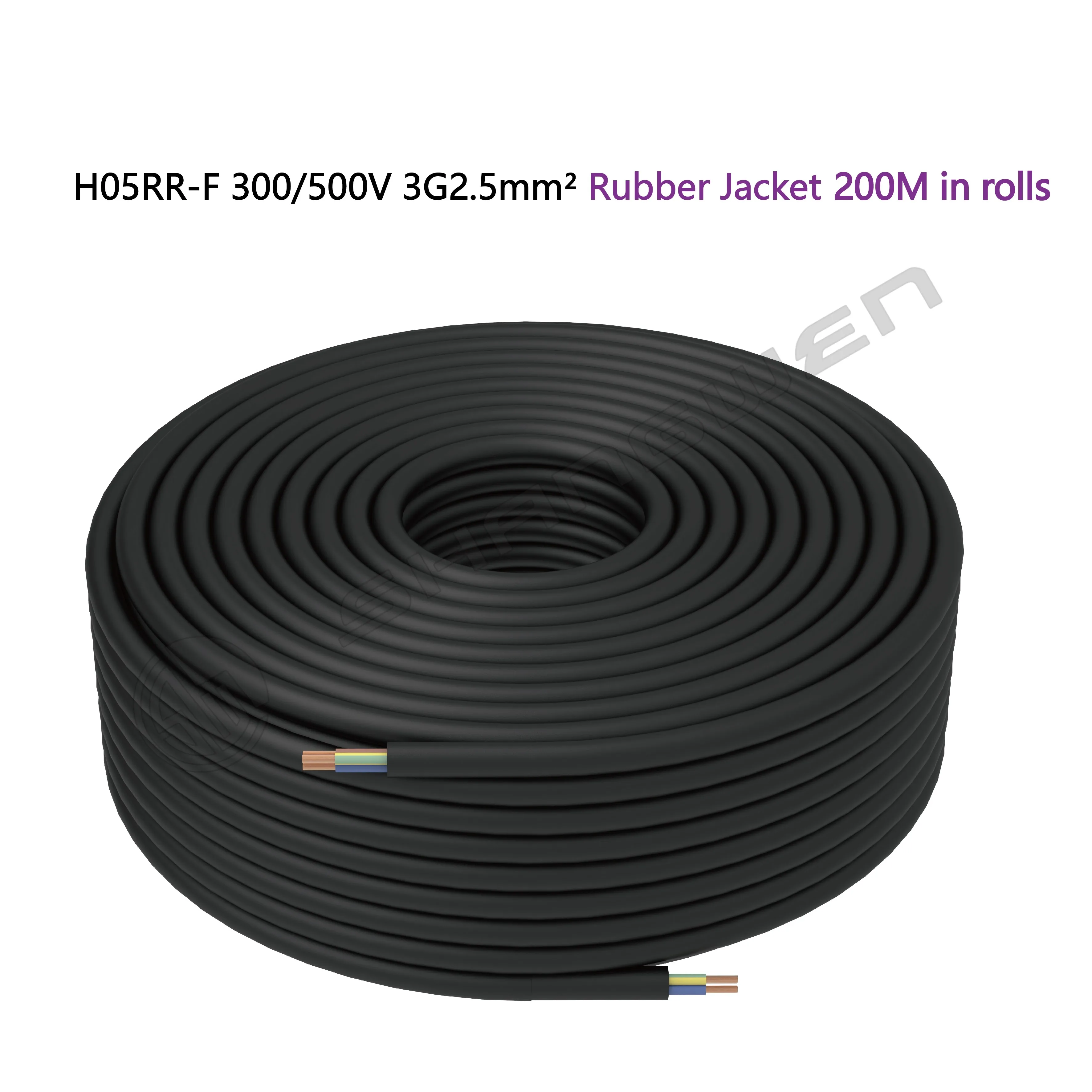 3*2.5mm² 300/500V CCC VDE 3 Core Sheathed Wire Copper Core Cable H05RR-F 2.5 Mm² 3 Core Power Cable H05RR-F Black Rubber Cable
