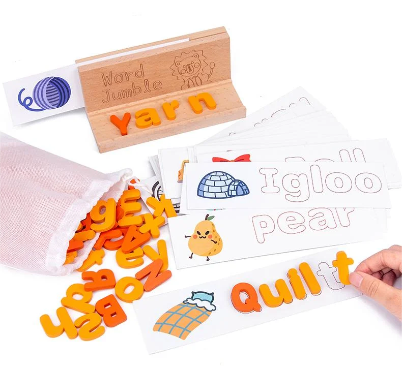 Wooden Word Spelling Words Game Learning Wooden Toys Kids Montessori Early Education Toy for Children Scrable