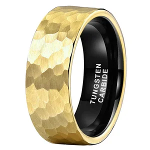 Coolstyle Jewelry Wholesale 8mm Black Gold Hammered Tungsten Ring for Men Women Fashion Engagement Wedding Band Comfort Fit