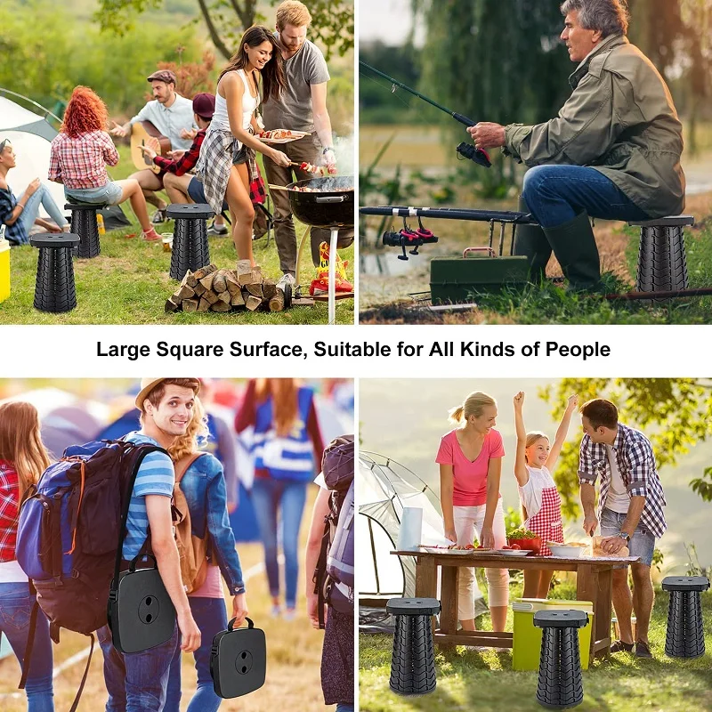 Sturdy Lightweight Square Collapsible Portable Chair Telescoping Folding Camping Stool
