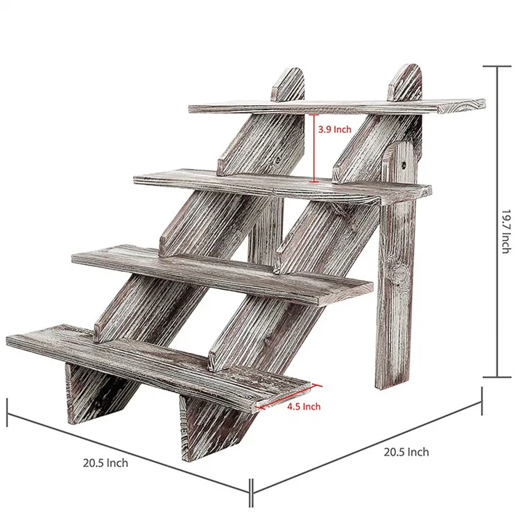 Cascading 4-tier Rustic Torched Retail Wooden Cake Stand and Display Risers
