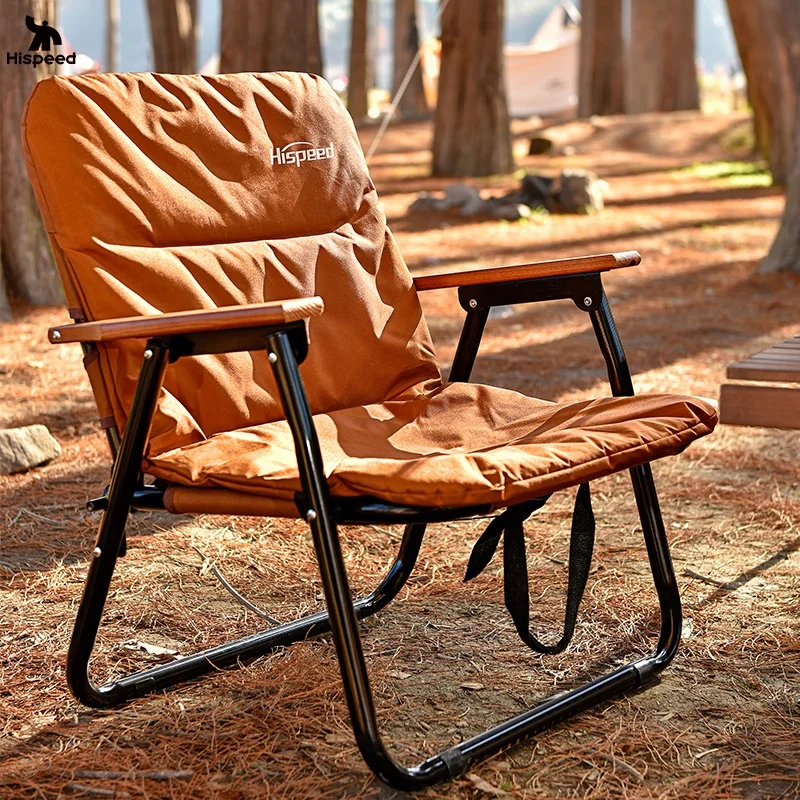 HISPEED OEM Customized Pattern Folding Camp Chair Aluminum Folded Luxury Camping Chair High Back With Logo Brown