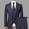 Navy High Quality 3 Piece Groom Checked Suits