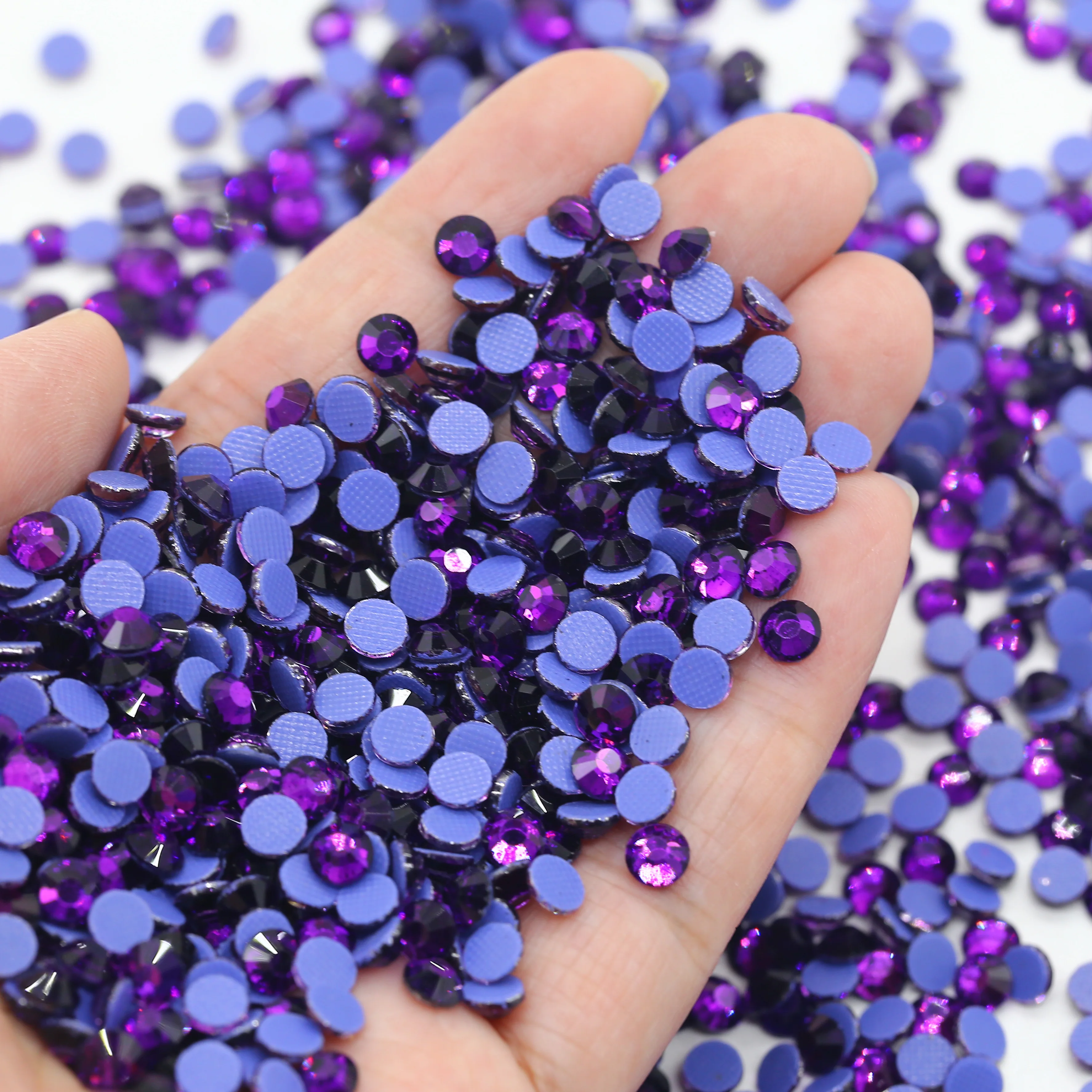 Factory Direct Blue Purple Violet Color SS3-SS30 Hotfix Glass Rhinestone Hotfix Strass Custom Package Logo for Decorate
