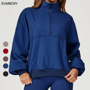 Women's Warm Sweat-Wicking Breathable Casual Regular Fit Sportswear Gym Yoga Long Sleeve Jacket Stand Collar Half Zip Pullover