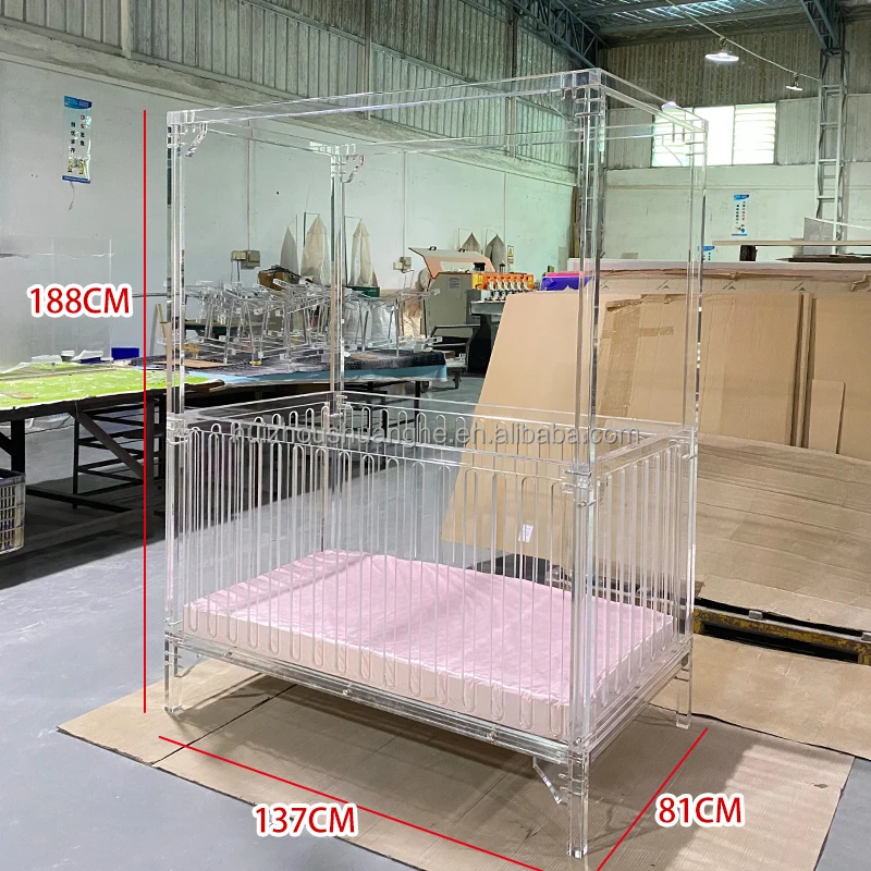Queen Size Clear Acrylic Baby Bed Crib Cot Kids' Bed Rails for Nest Acrylic Chinese Design Style