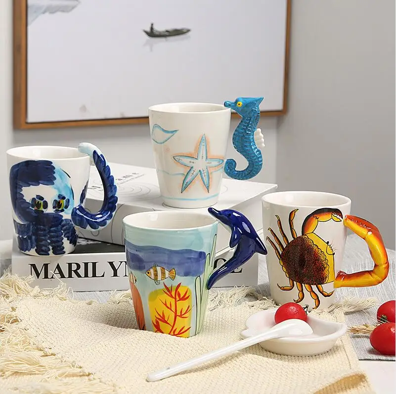 3D Ocean Marine Reef Bottlenose Dolphin 12oz Ceramic Mug Coffee Cup Home &  Kitchen Decor Accessory,Porcelain Milk Mug