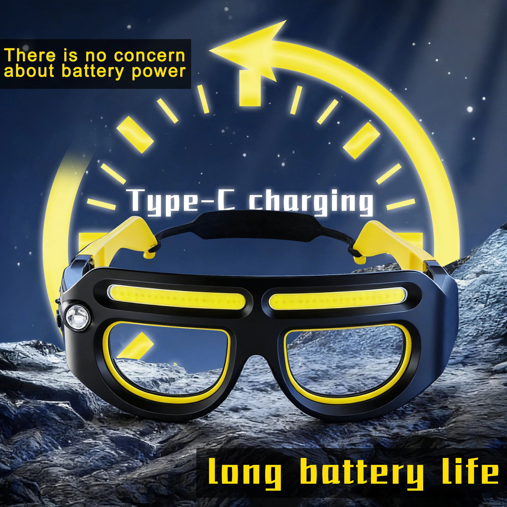 Ultra Light LED Safety Glasses Headlamp Flashlight Hands-Free Wave Sensor Control Rechargeable 6000K Daylight Outdoor Use