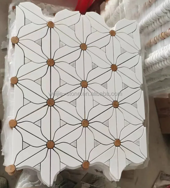 Waterjet Floral Pattern Marble Mosaic Tile for Kitchen Backsplash ...