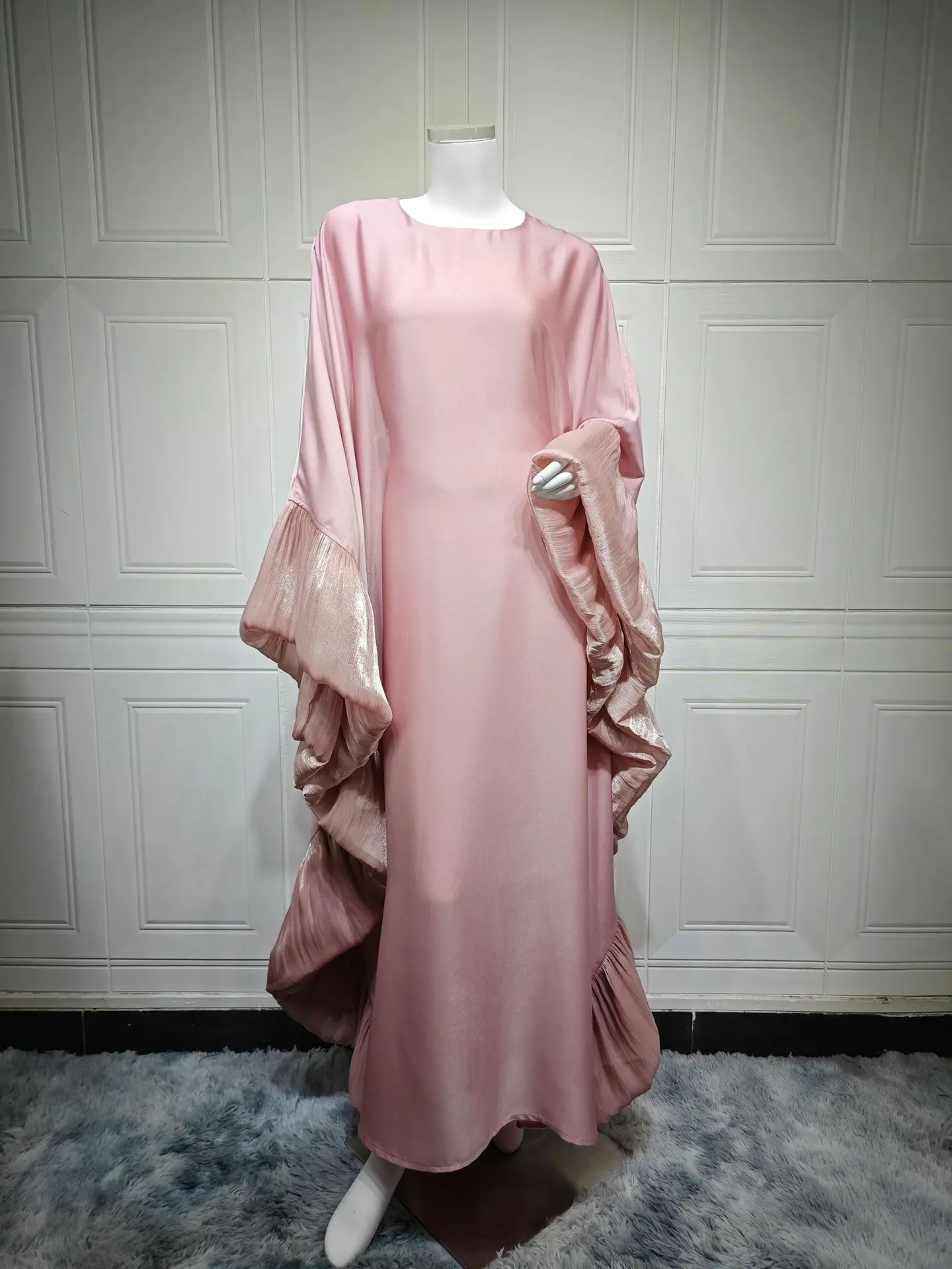 satin ruffle flare dress in pink Zapakasa Women Sparkly Spaghetti Straps Mermaid Light Blue Prom Dress with  Slit Sequined Long Party Dress main image 0