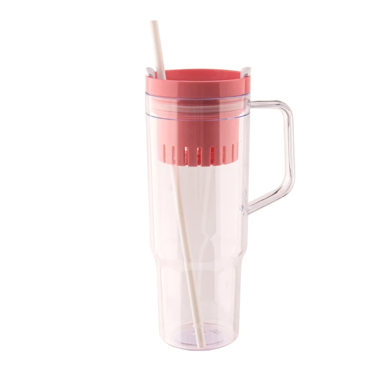 Food Grade Plastic Single Wall Tumbler With infuser Plastic Coffee Mug With Straw And Handle Reusable