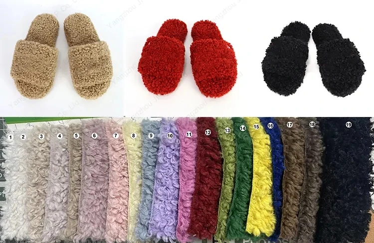 Custom Women's Open Toe Winter Lamb Wool Memory Foam Fluffy Fake Shearling Fur Furry Slides Slippers