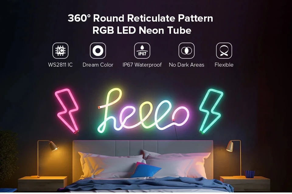 WS2812B WS2811 Round Reticulate Pattern Neon LED Strip 50Leds/m 360 Degree Smart RGB IC Flexible Silicone Light Tape IP67 DC5V