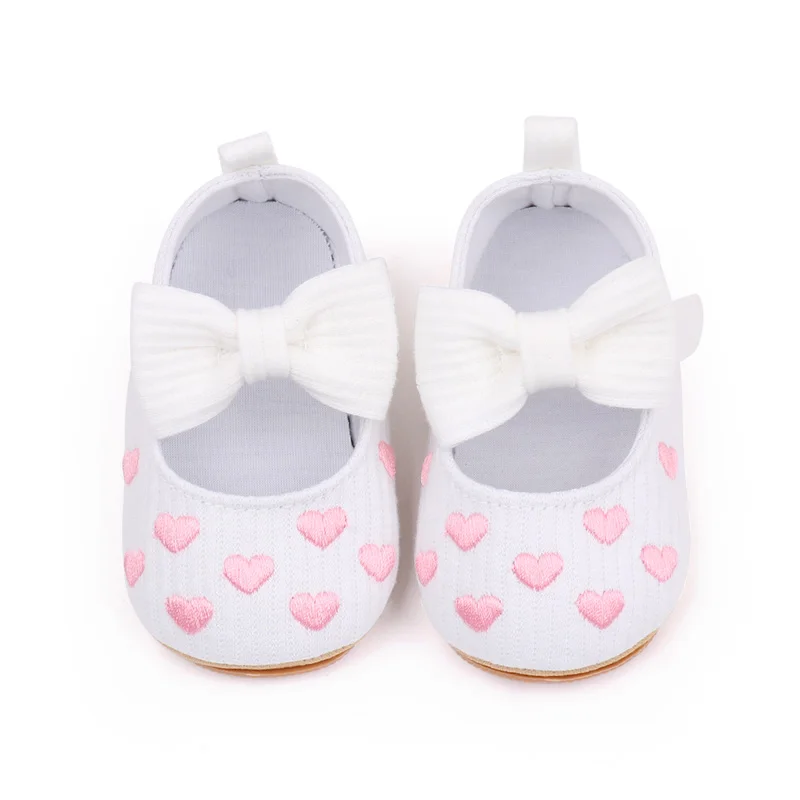 Heart Embroidery Design Baby Girl Shoes Anti-slip TPR Outsole Prewalker Baby Shoes for Girls supplier