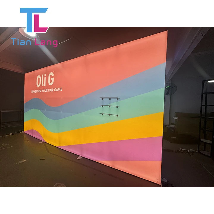 Kohandatav uus disain, ekspoonentide ja messide jaoks, kantav alumiiniumiramb, pingetava kaneväärisega moodulne näituse LED tagavalgustatud kaubandusnäituse püüdik