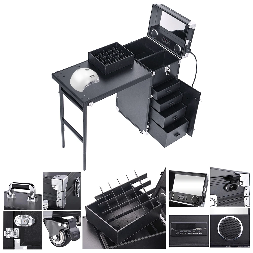 Cosmetic Trolley Travel Storage Organizer Nail Tables With 4 Drawers