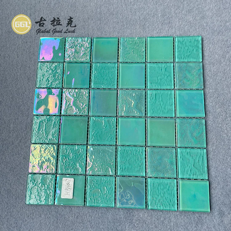 Wholesale price outdoor aqua green white blue iridescent crystal glass swimming pool mosaic tile