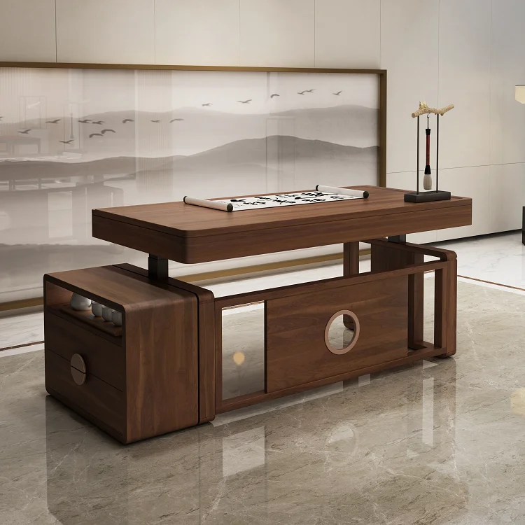 High End Luxury Wooden CEO Executive Manager Table Adjustable Height Office Standing Desk