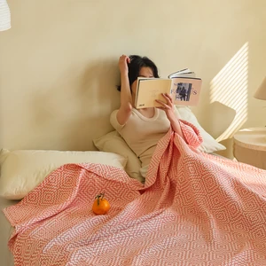 New Style Cotton 3 Layers Breathable  Gauze Throw Towel Blanket Geometric Patterns for Adults