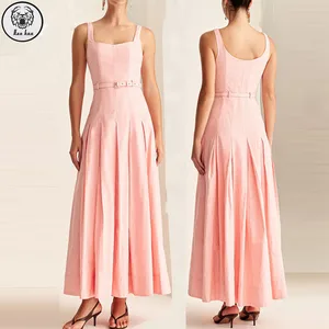 Custom New Design Summer Elegant Sleeveless Square Neck Women Elegant Casual Maxi Dresses