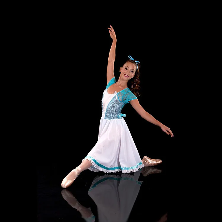 Hot Selling High Quality Enchanted White Blue Sequin Lace Lyrical Dress  Dance Costume