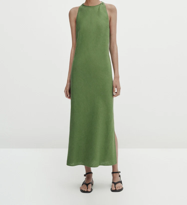 Custom Wholesale Summer Women Solid Sleeveless Halter Linen Cotton