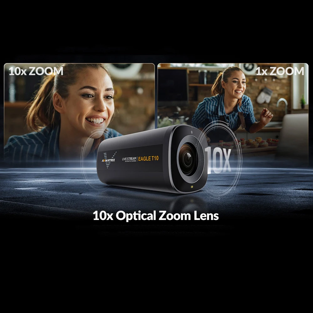 AVMATRIX Eagle T10 Live Streaming HDMI Camera USB Type-C Output 500 Megapixel CMOS Sensor 10X Optical Zoom Fast Autofocus TOF