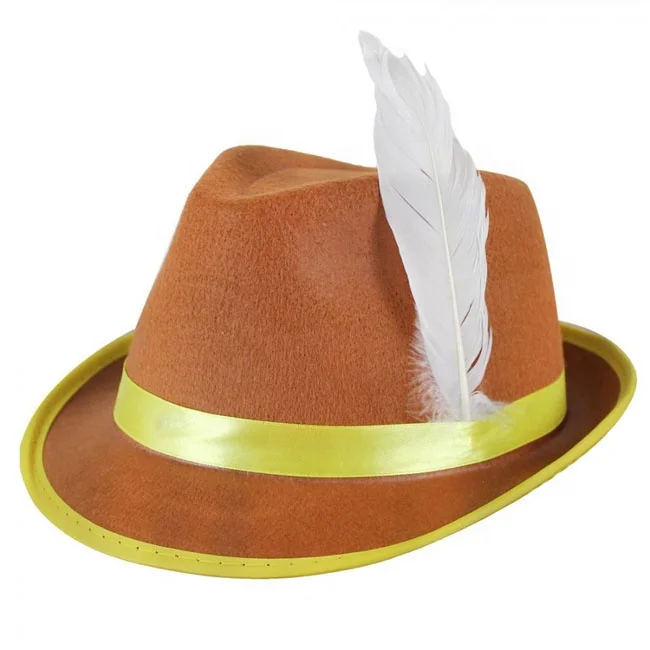 Новая мода баварский цилиндр немецкой альпийской баварский Октоберфест шляпа цвета с белыми перьями