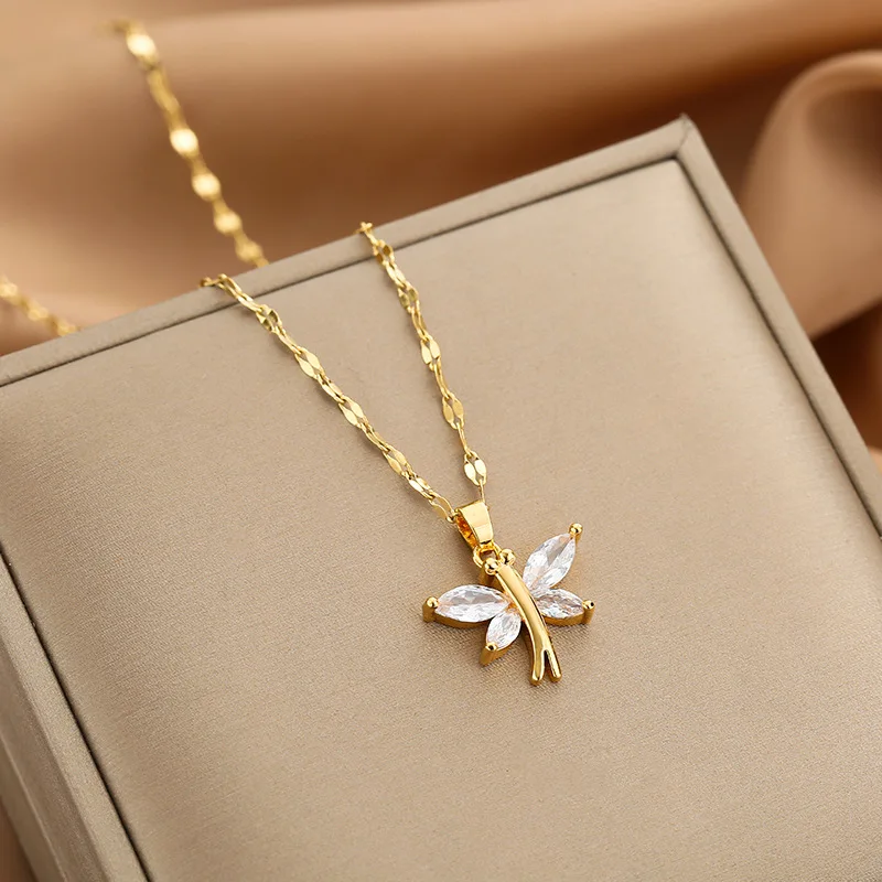 New Fashion 18k Gold Plated Stainless Steel Necklaces Bulk Mix Design Cubic  Zirconia Pendant Necklaces for Women Jewelry