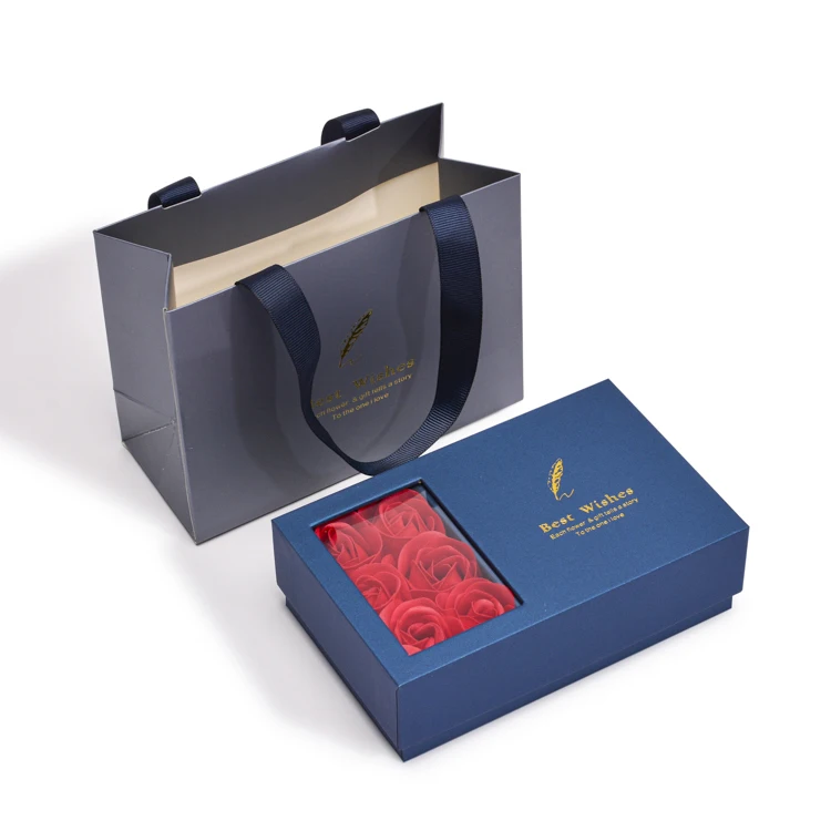 Printing Logo Custom Luxury Paper Soap Flower Gift Box Jewellery Set Packaging Box and Bag with Clear Window