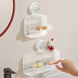 2026 New Wall-Mounted Suction Cup Draining Design Made of Durable Plastic Soap Box Holder for Household Bathroom