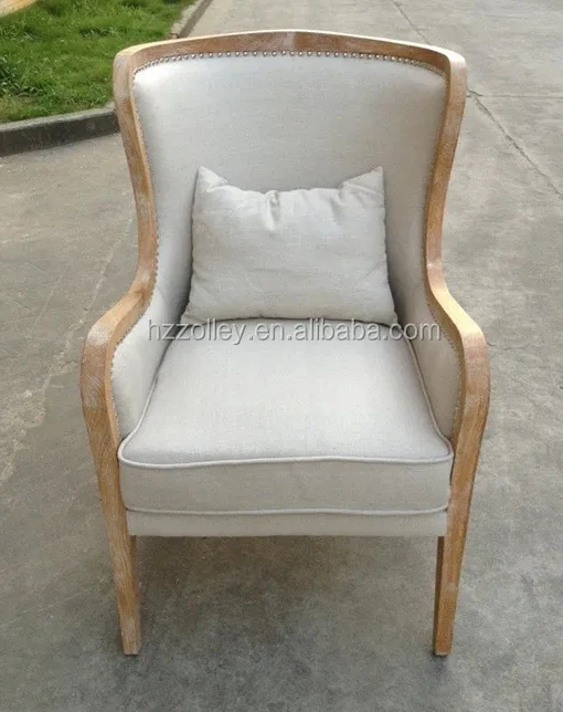 High Quality Solid Wood Frame Wing Back Chair Vintage Style Fabric  Upholstery Accent Armchair