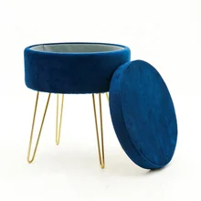 HStex Furniture Living Room Modern French Foldable Metal Stool Puff Navy Blue Ottoman Storage Velvet