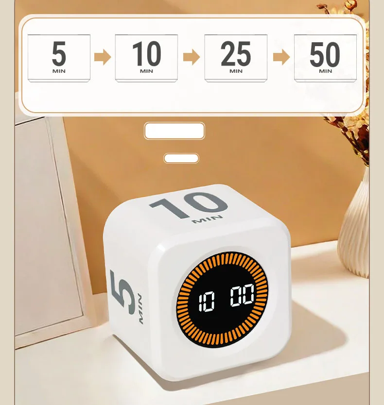 Smart Pomodoro Cube Timer Productivity Study Visual Timer for Kids Digital Kitchen Flip Timer