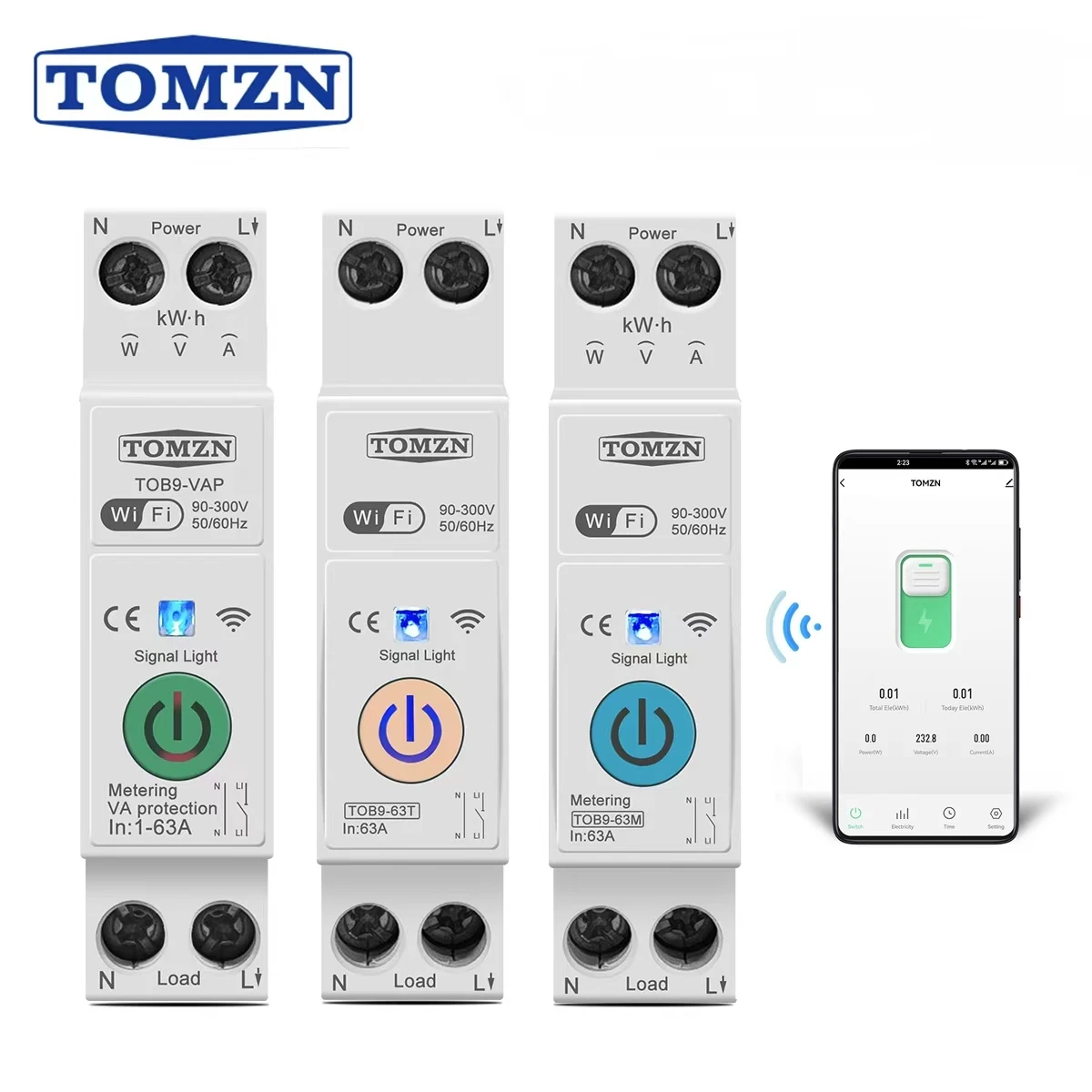 TOMZN 63A 1P+N WIFI Smart Switch Energy Meter Kwh Metering Monitoring Circuit Breaker Timer Relay MCB TUYA smartlife